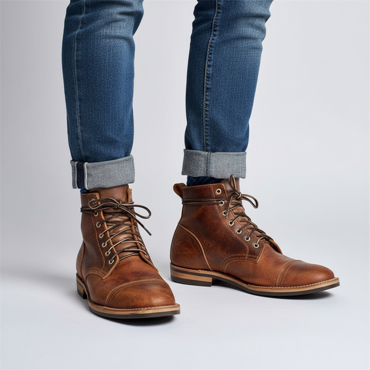 Durable men's retro leather boots, waterproof and casual, perfect for winter wear