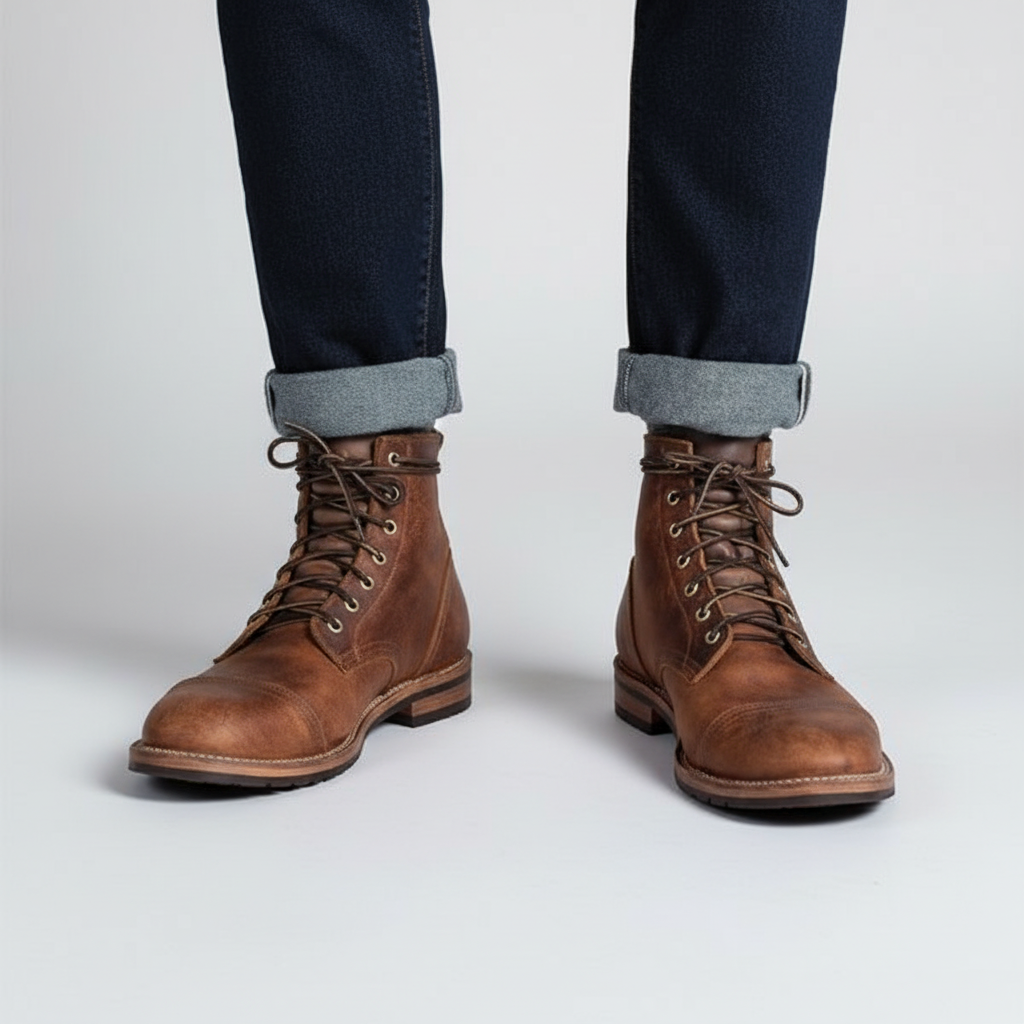 Lace-up men's retro waterproof leather boots, ideal for casual and winter outfits