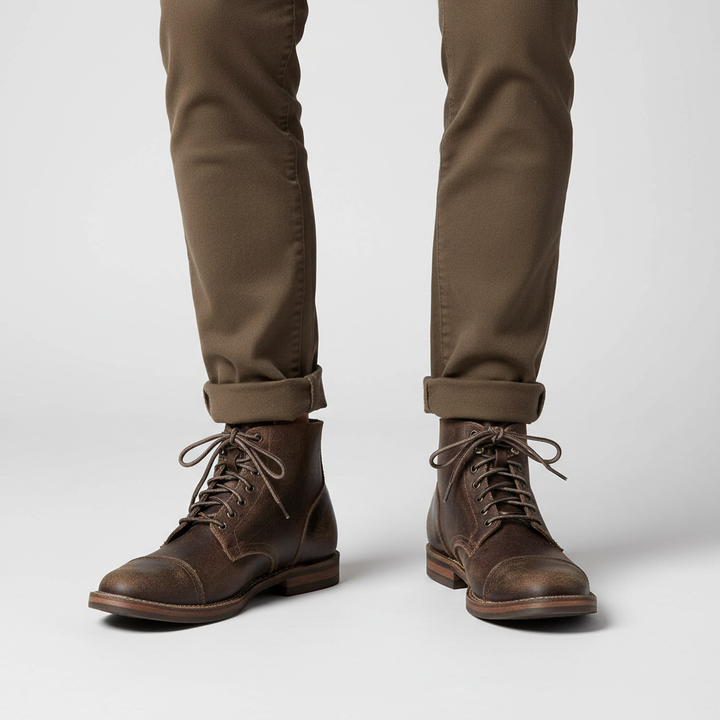 Waterproof men's retro leather boots, durable and anti-slip, great for cold weather