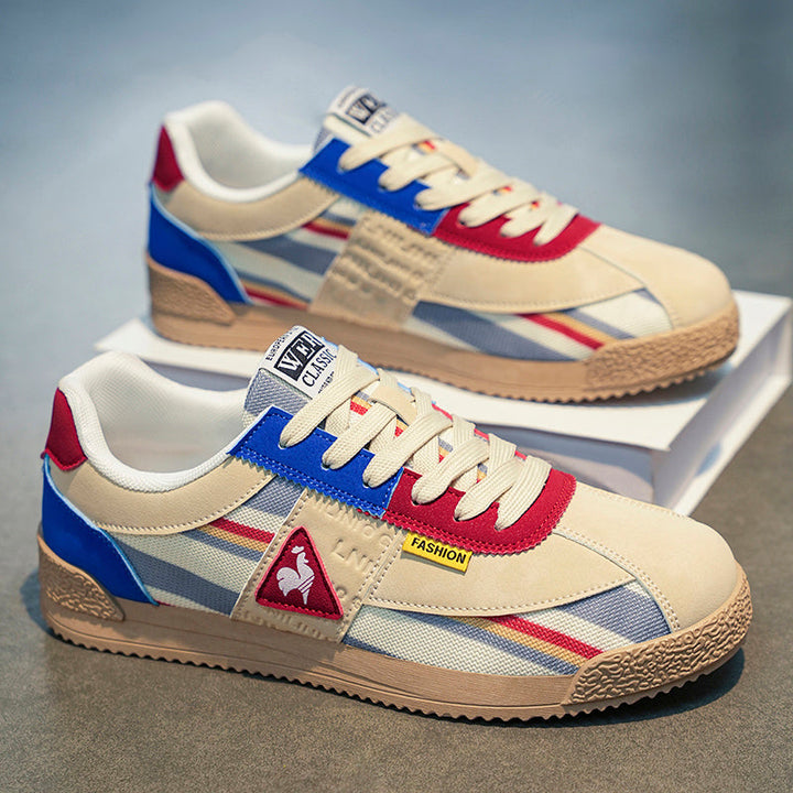 Back of men's retro sneakers, showing multi-color accents and durable design for streetwear & athletic use.
