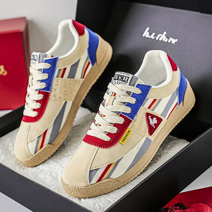 Stylish men's retro track sneakers, multi-color design adding a pop to any streetwear or casual outfit.