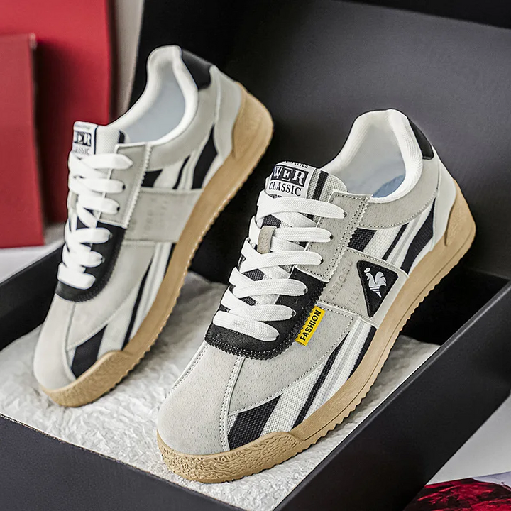 Timeless men's retro sneakers, multi-color accents, dynamic comfort for track style and modern streetwear.