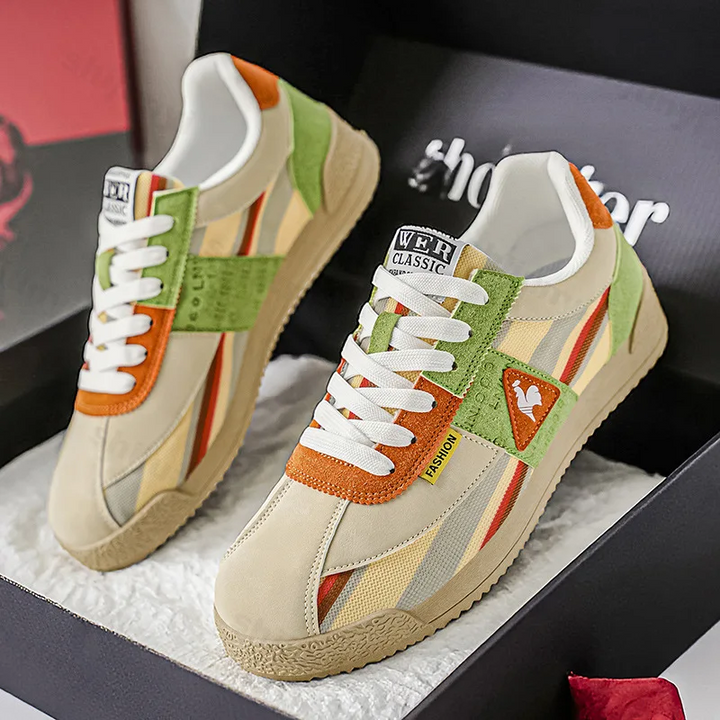 Versatile men's retro track style sneakers, ideal for athletic activities or stylish casual streetwear.