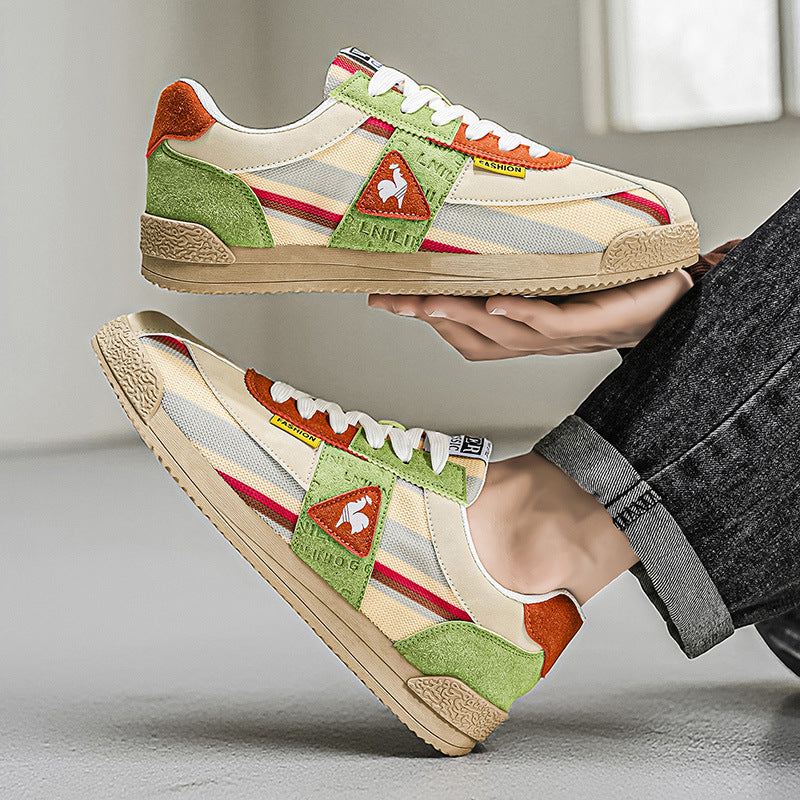 Men's retro athletic sneakers in multi-color, showcasing dynamic comfort & timeless track style.