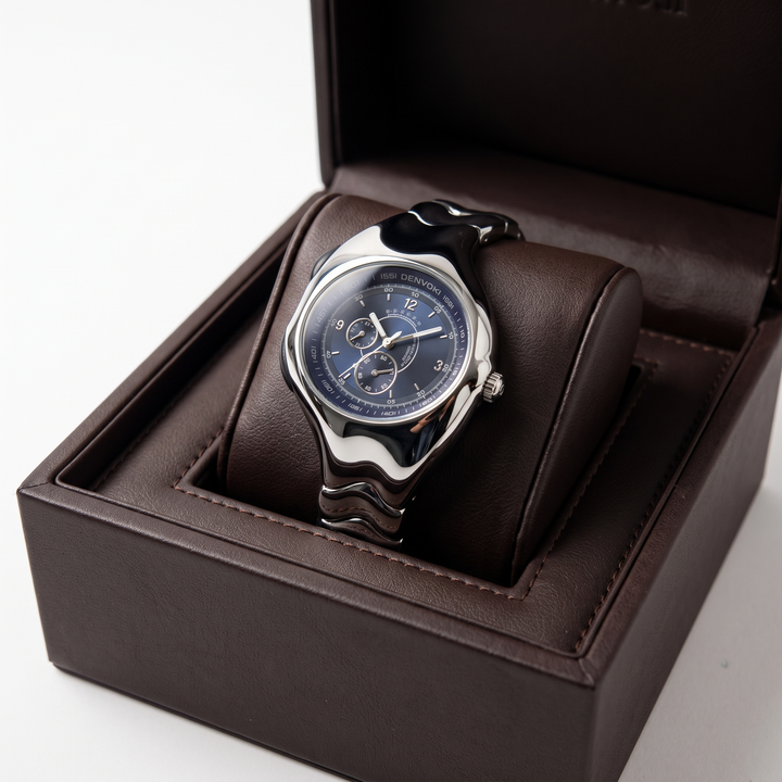 Statement men's watch: retro oval face, quartz movement, and glowing hands for visibility.