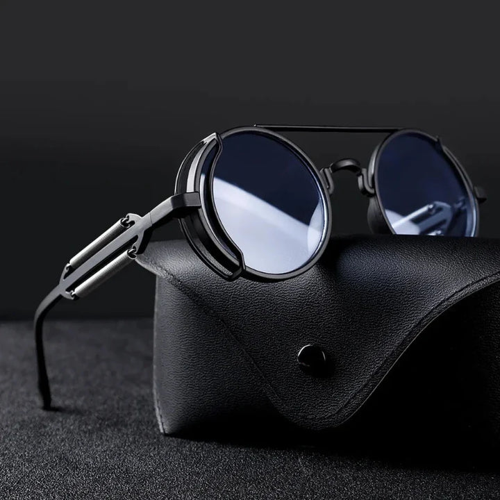 Men's retro square polarized sunglasses with metal frame, offering UV protection and classic style.
