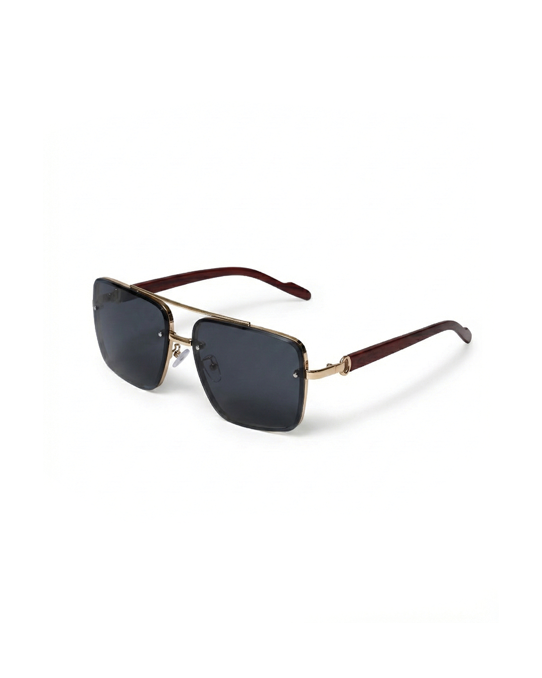 Men's retro square sunglasses with real wood arms, UV protection & tinted lenses.