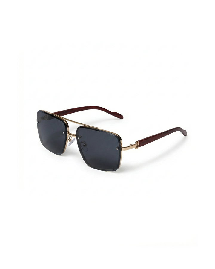 Men's retro square sunglasses with real wood arms, UV protection & tinted lenses.