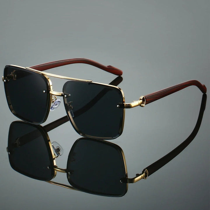Classic men's square frame sunglasses, retro style, with unique wood arms & UV protection.