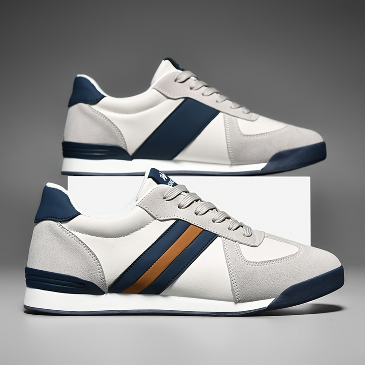 Versatile men's casual sneakers with retro stripes, ideal for walking & daily comfort.