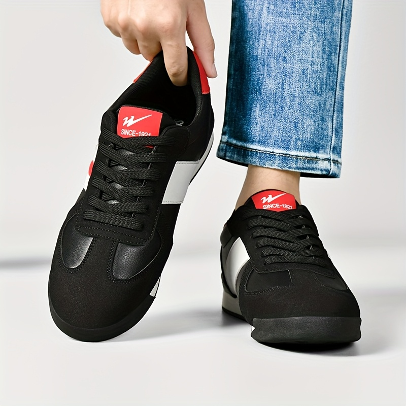 Striped retro men's sneakers. Casual, comfortable footwear for daily wear and versatile street style.