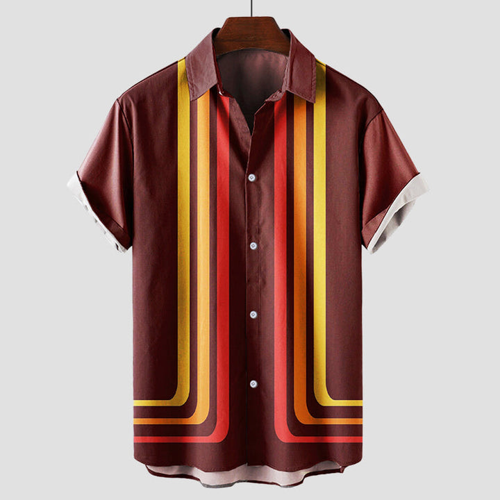 Effortless men's retro stripe shirt with a relaxed fit. Casual short sleeve button-down for summer vintage style.