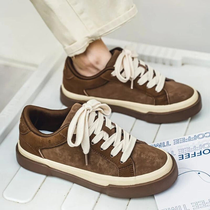 Blue low-top men's retro vintage sneakers, designed for skate or everyday casual style and ultimate comfort.