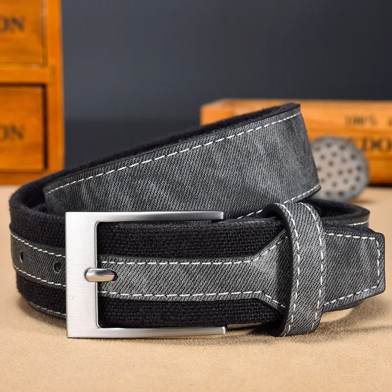 Versatile men's reversible belt, offering a stylish denim texture and a sleek, solid color option.