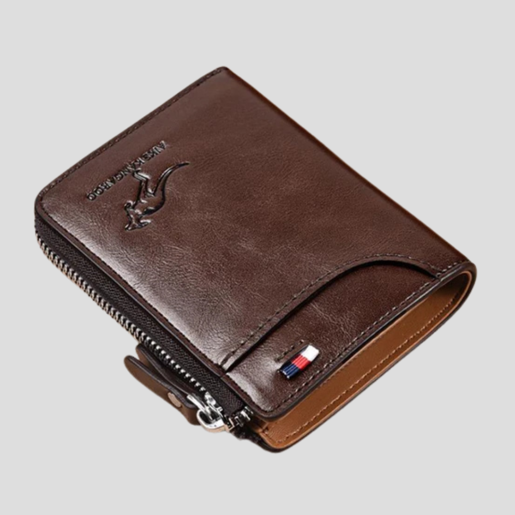 Secure black RFID blocking men's bifold wallet with zip-around closure. Ideal card holder & everyday accessory.