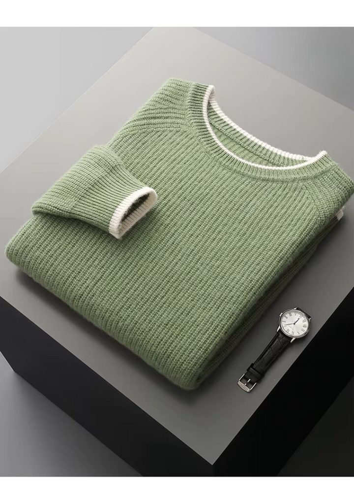 Premium knitted men's crew neck sweater with distinctive ribbed texture for a classic look.