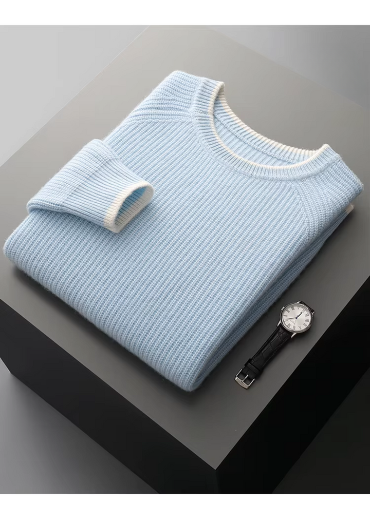 Stylish men's ribbed crew neck sweater. A classic knitted piece for a modern wardrobe.