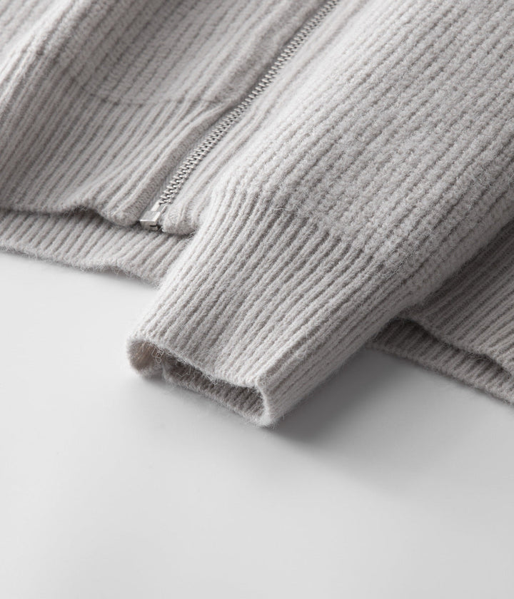 Men's all-season ribbed cardigan with a funnel neck and full zip. Versatile smart casual wear.