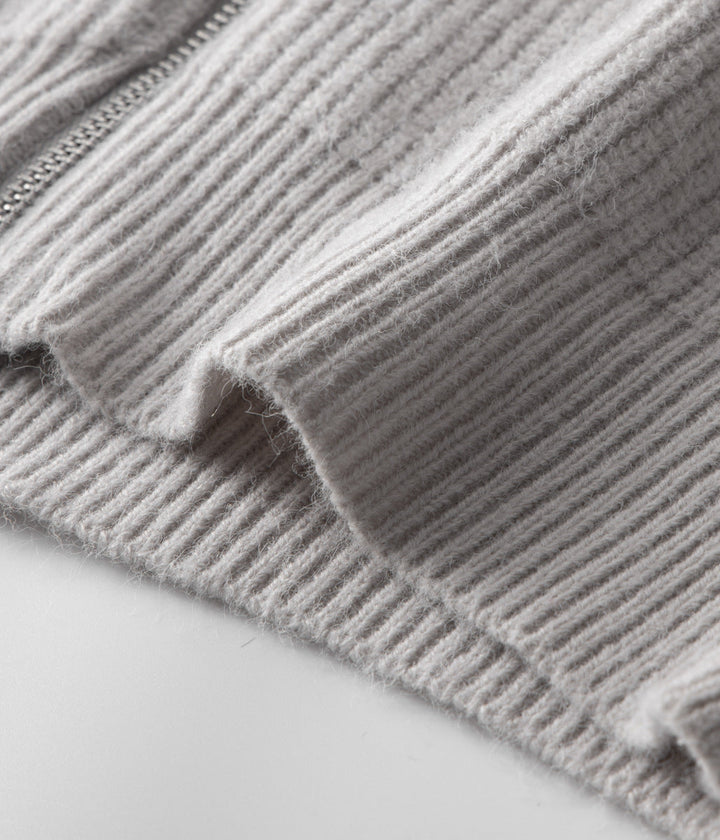 Sophisticated men's zip-up jacket. Ribbed knit, funnel neck. Great for layering in any season.