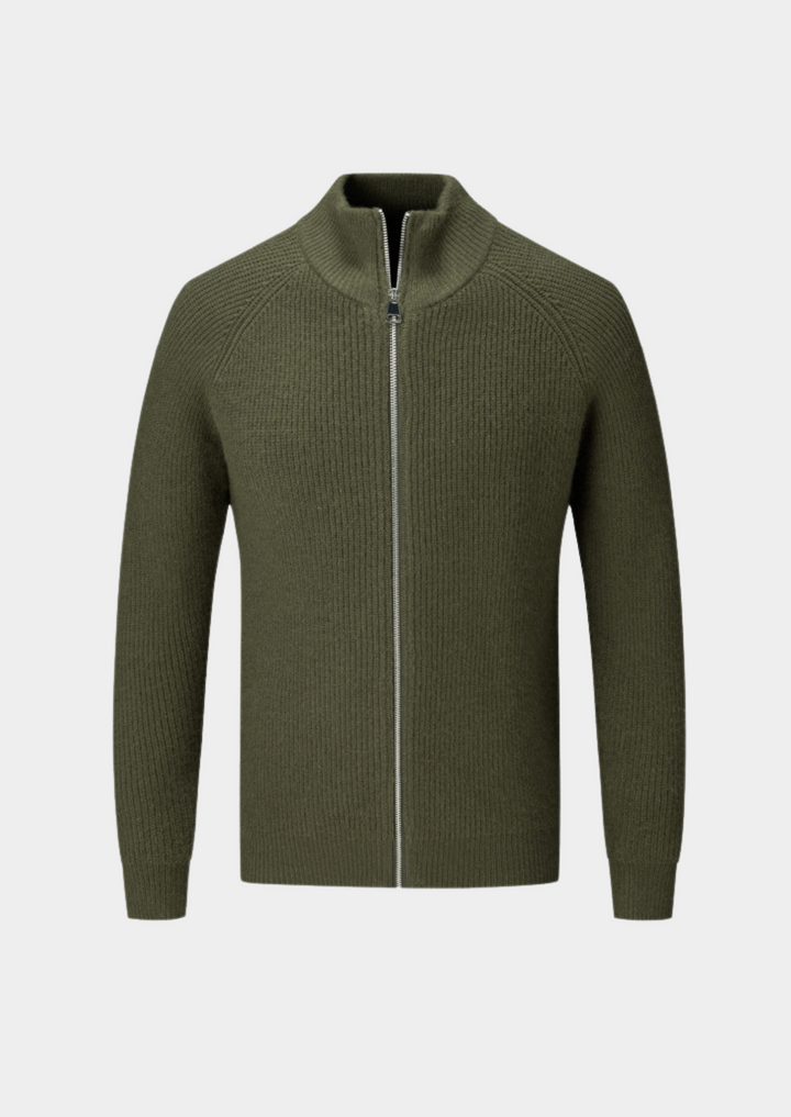 Contemporary men's ribbed zip jacket. Funnel neck design, ideal for smart casual and layering.