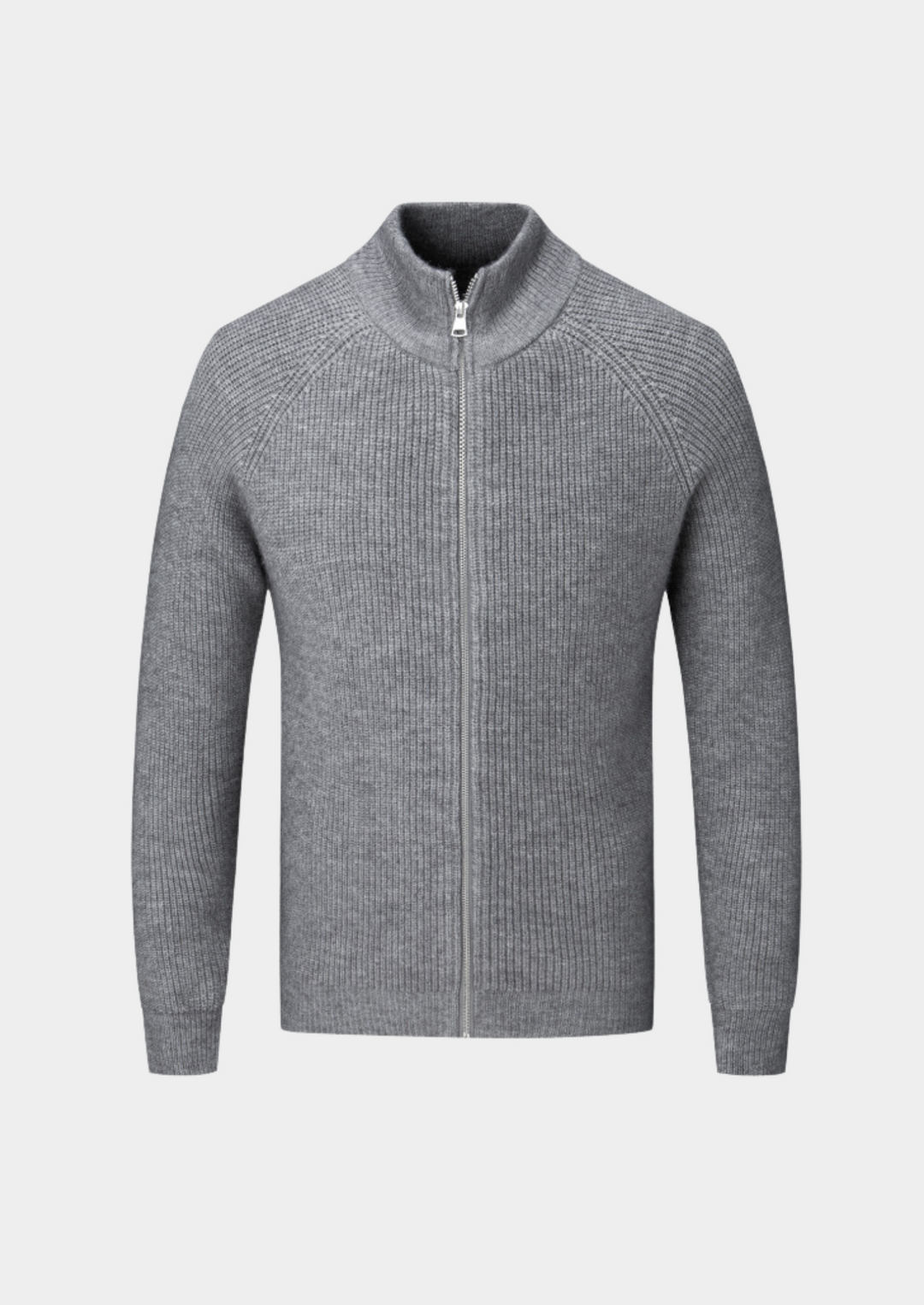 Comfortable men's cardigan featuring a ribbed design and practical zip closure. All-season fashion.