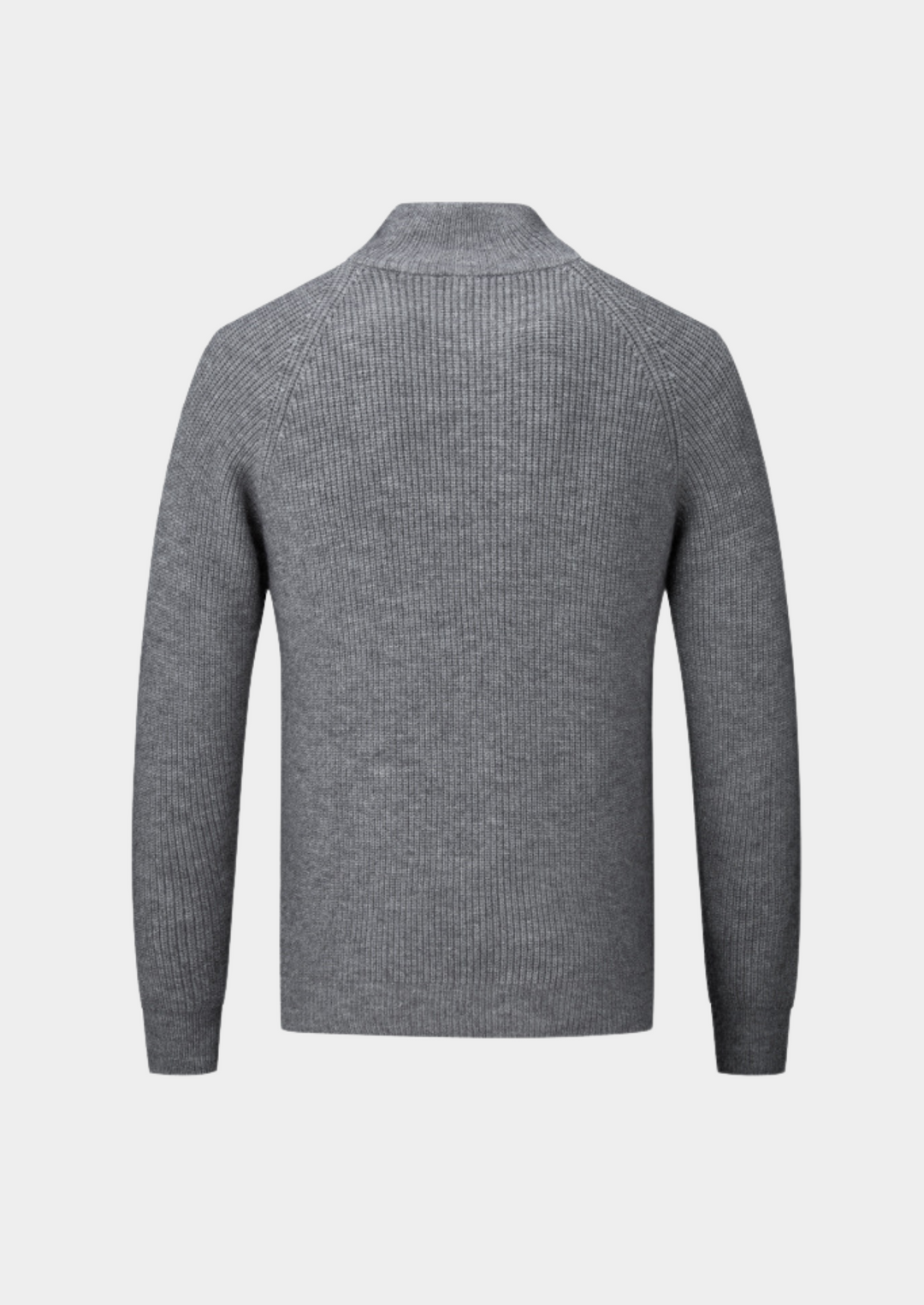 Modern men's funnel neck cardigan. Ribbed knit, full zip. Ideal for smart casual layering.