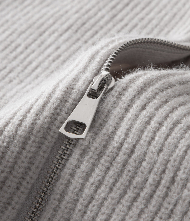 Men's fashion: Ribbed zip-up cardigan. Funnel neck for a sleek, all-season smart casual look.