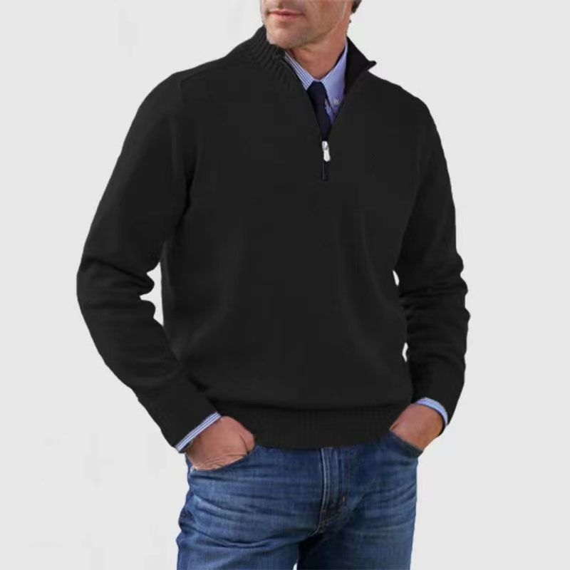 Stylish men's ribbed half-zip long sleeve sweater, perfect for smart casual fall and winter layering.