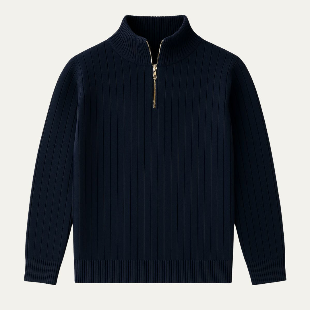 Comfortable men's half-zip ribbed jumper, versatile for men's fashion in fall and winter.