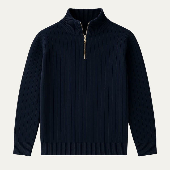 Comfortable men's half-zip ribbed jumper, versatile for men's fashion in fall and winter.