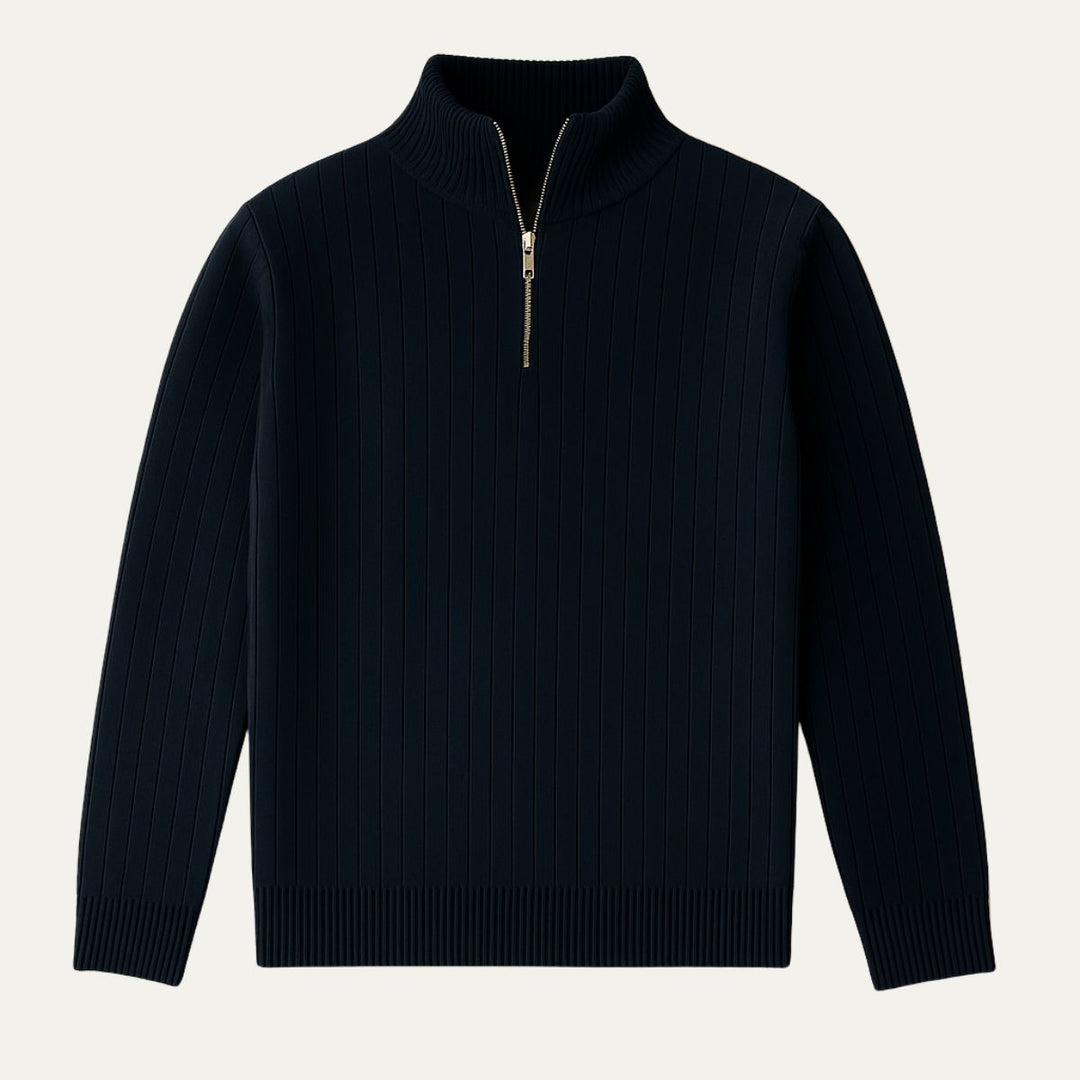 Stylish men's ribbed half-zip sweater, ideal for casual wear, layering, or cold weather.