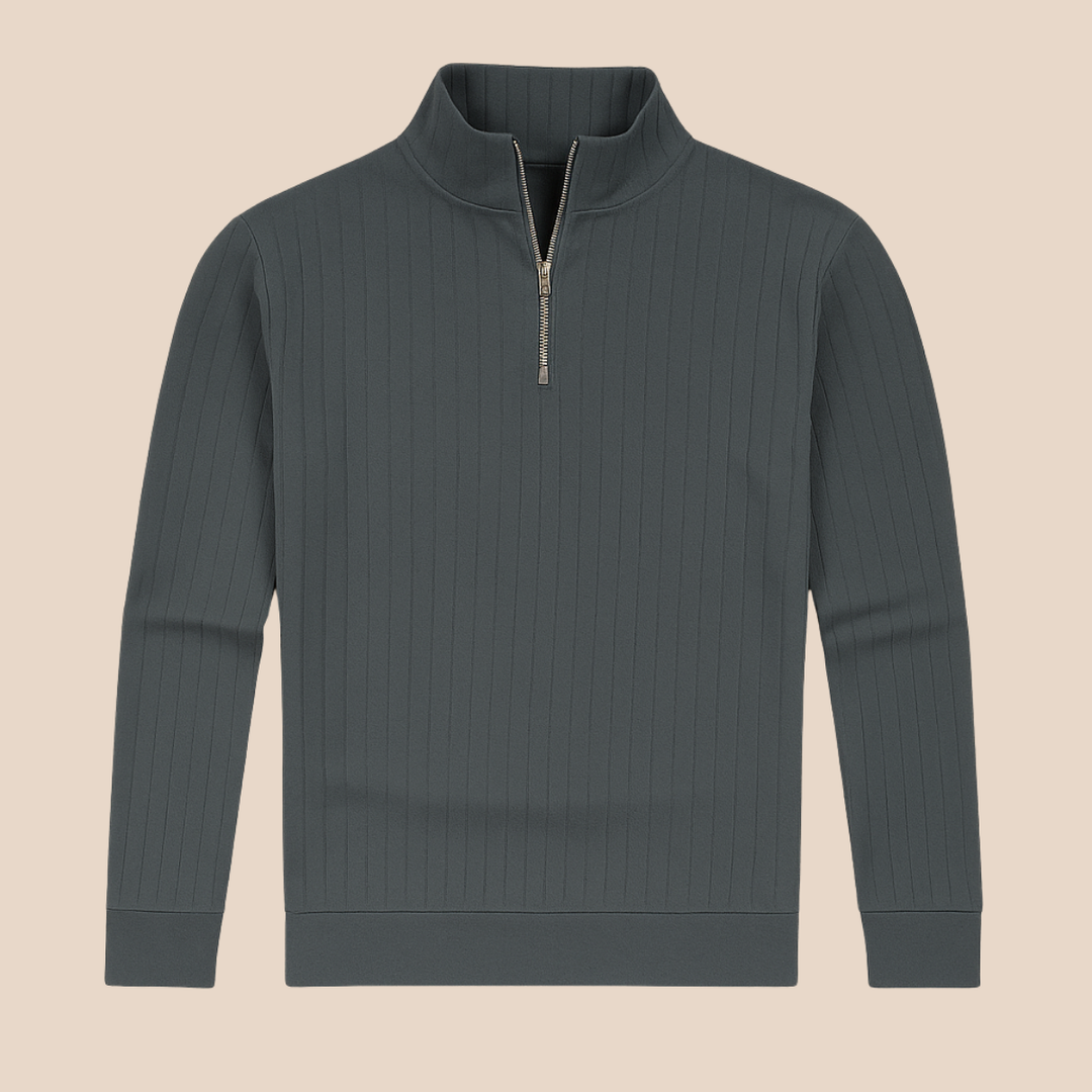 Relaxed fit men's ribbed half-zip sweater, easy to layer for any casual occasion or cool days.