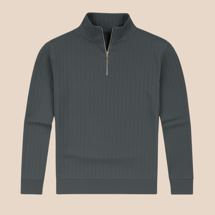 Relaxed fit men's ribbed half-zip sweater, easy to layer for any casual occasion or cool days.