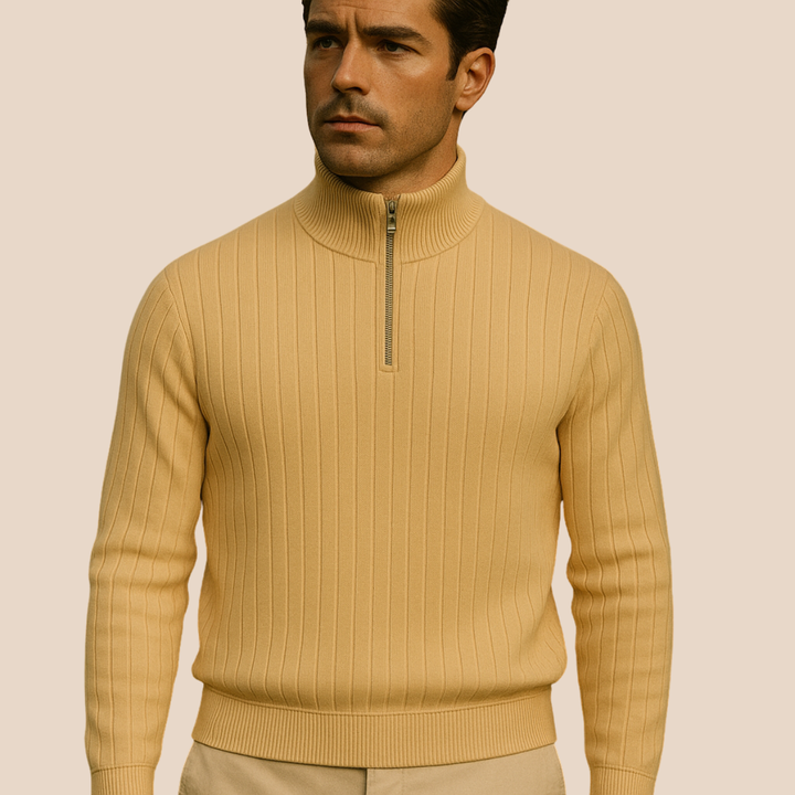 Modern men's ribbed half-zip sweater, a versatile jumper for everyday and smart-casual looks.