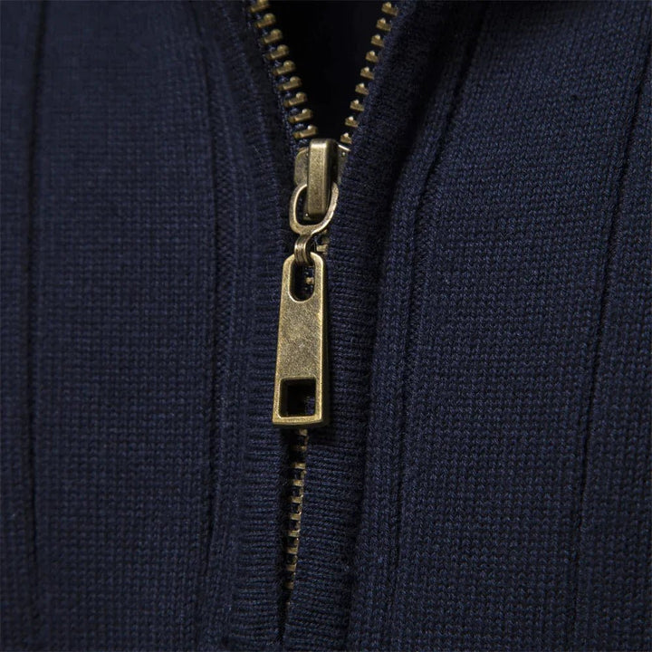 Stylish men's mock neck half zip sweater in a ribbed texture, perfect for everyday & smart casual wear.