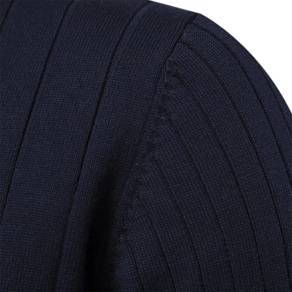 Classic long sleeve men's half zip sweater. Features a mock neck & ribbed texture, great for fall fashion.