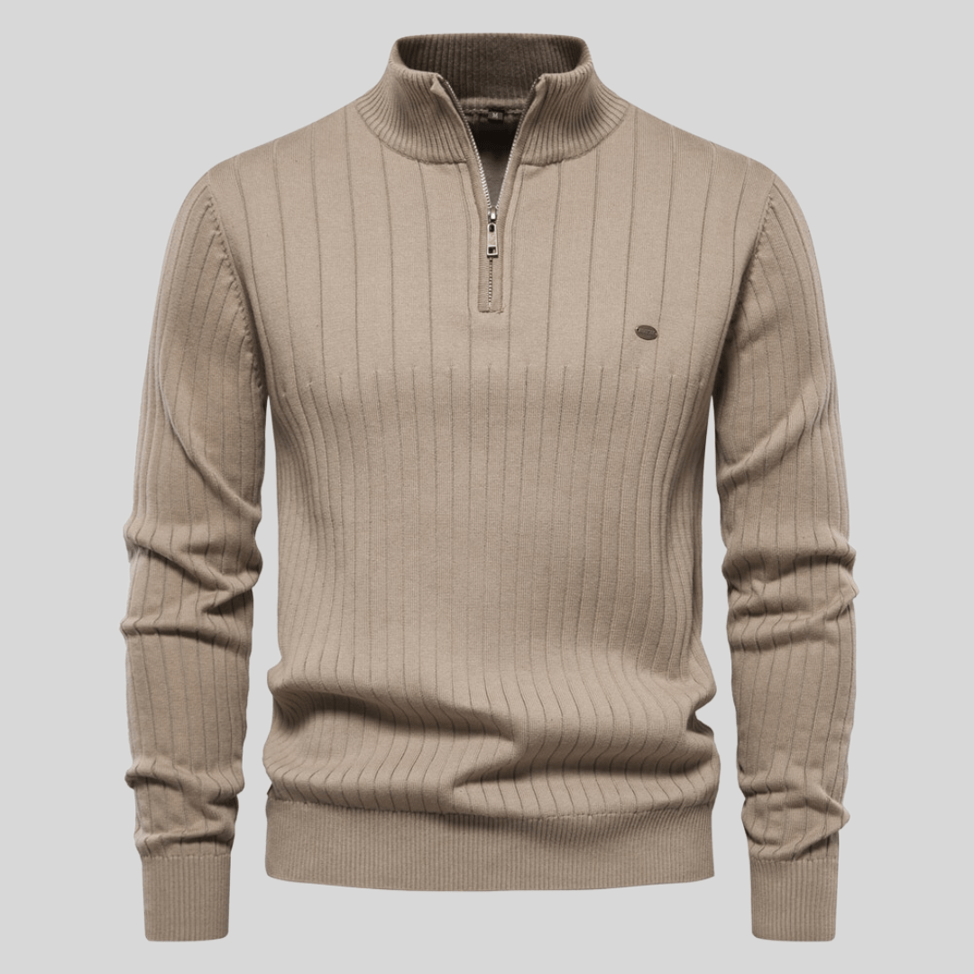Textured men's mock neck half zip cardigan, a key piece for men's fashion, smart casual & layering.