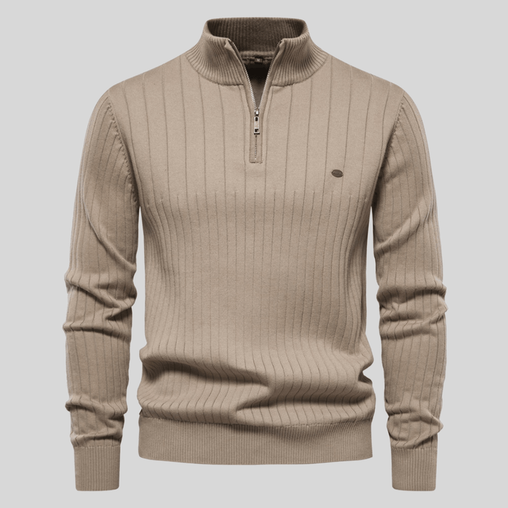 Textured men's mock neck half zip cardigan, a key piece for men's fashion, smart casual & layering.