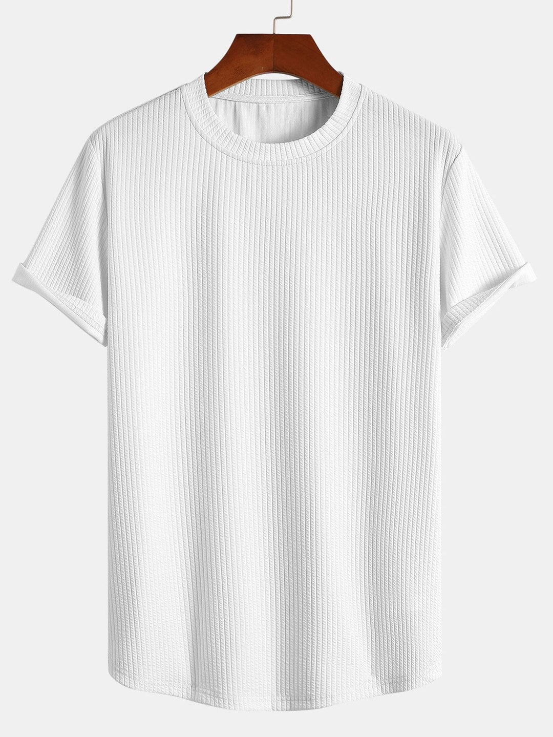 Men's ribbed muscle fit t-shirt, accentuating an athletic physique in black.