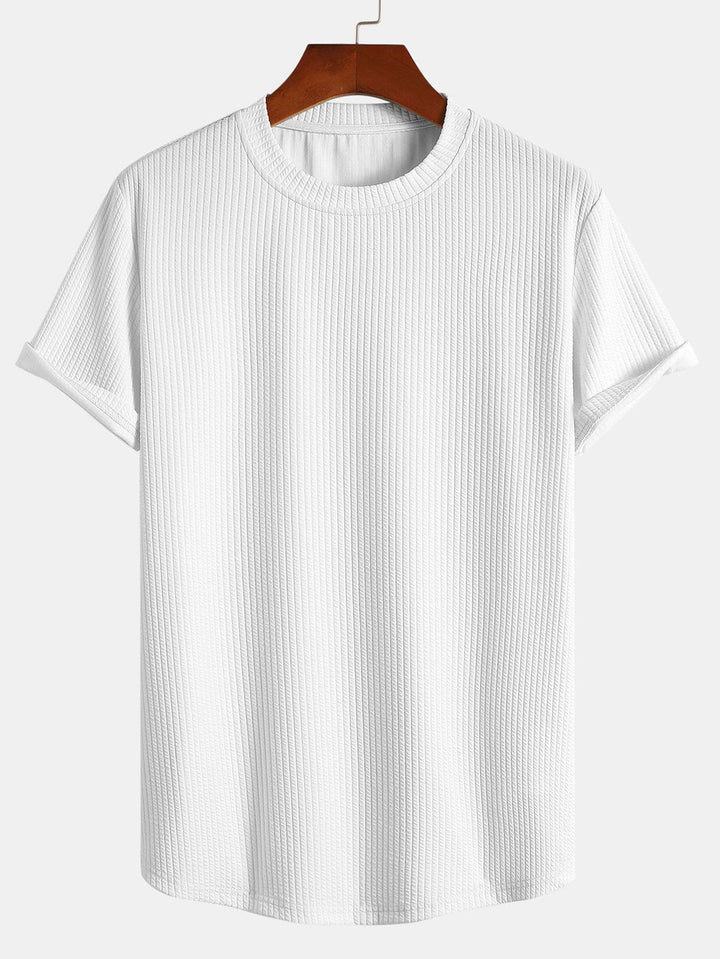 Men's ribbed muscle fit t-shirt, accentuating an athletic physique in black.