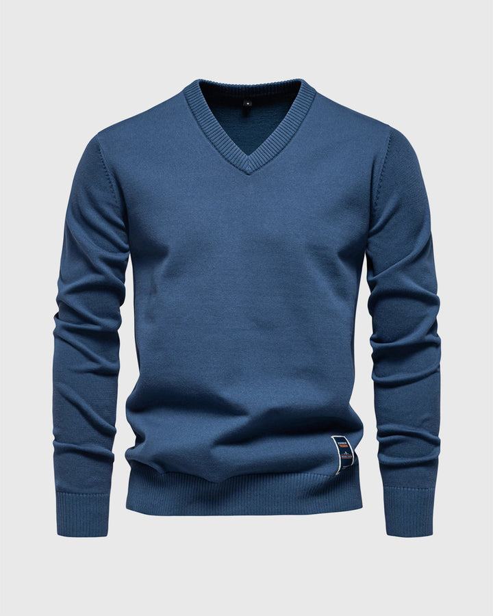 Men's ribbed V-neck sweater, slim fit, long sleeve for polished everyday style.