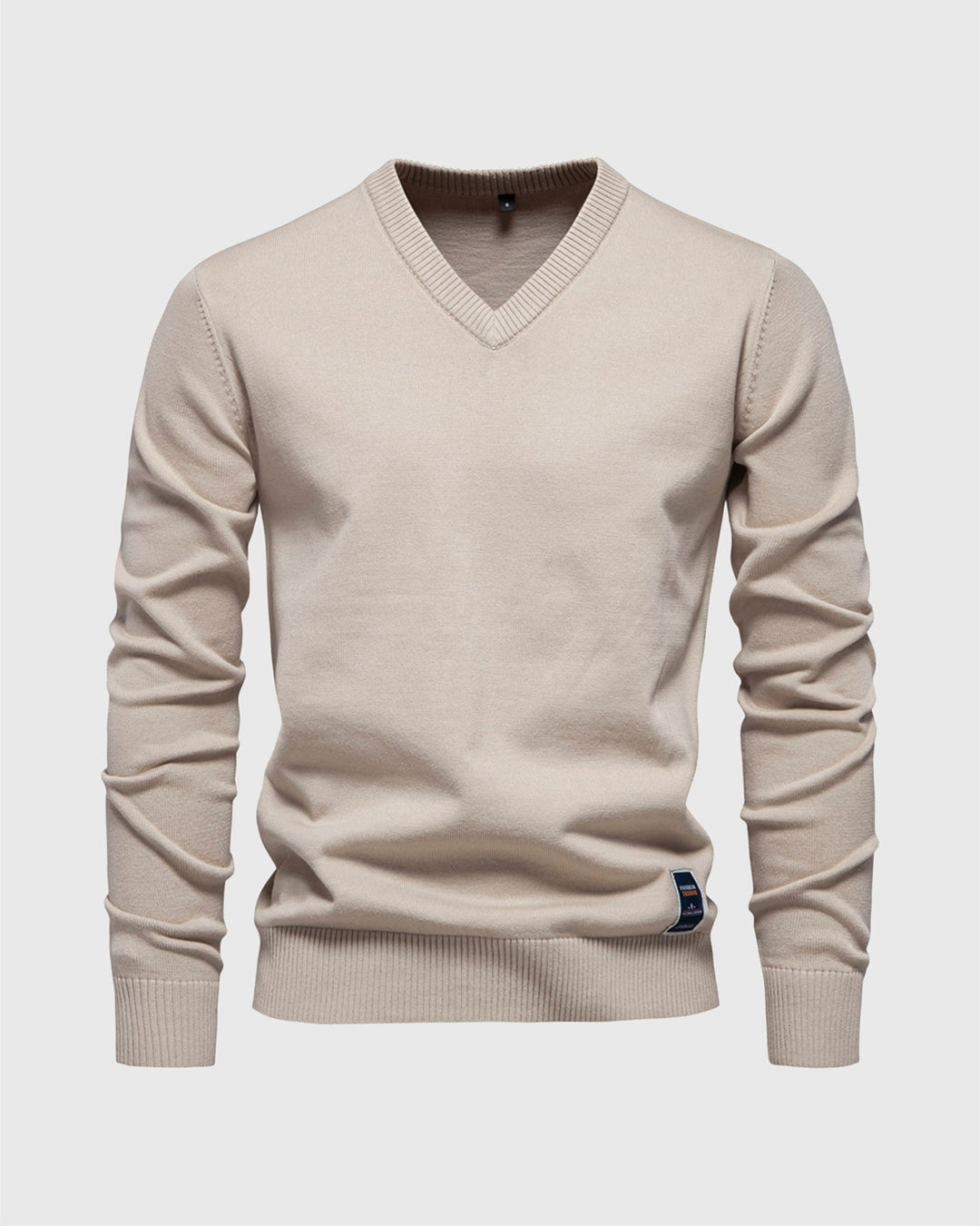 Cozy ribbed V-neck pullover sweater for men, perfect for casual or layered looks.