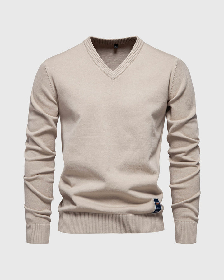 Cozy ribbed V-neck pullover sweater for men, perfect for casual or layered looks.
