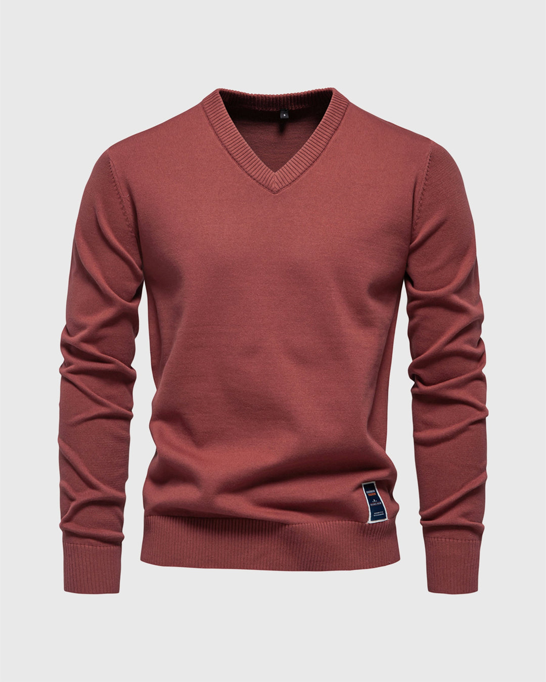 Black men's ribbed V-neck pullover sweater, slim fit for versatile everyday wear.