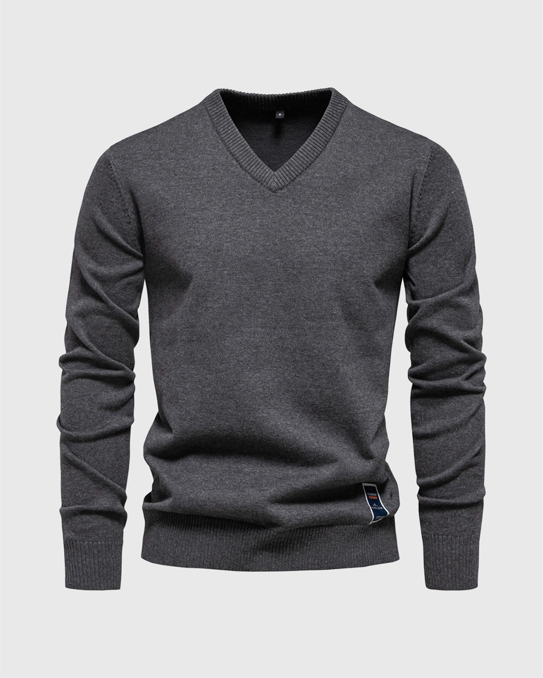 Men's ribbed V-neck sweater, slim fit, excellent for layering over collared shirts.
