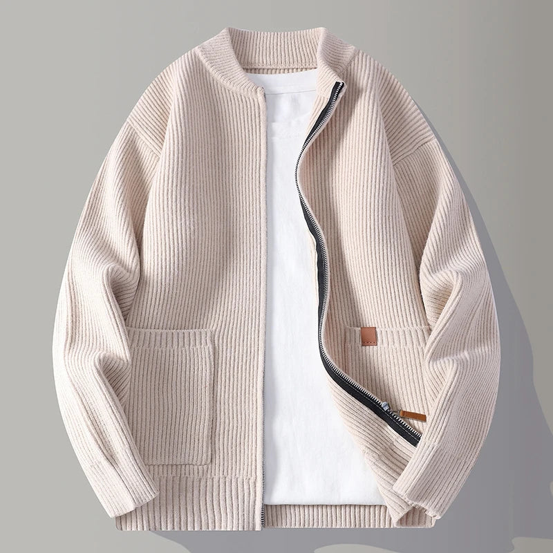 Men's ribbed zip-front comfort jacket, perfect everyday layering piece for fall & winter style. Versatile men's apparel.