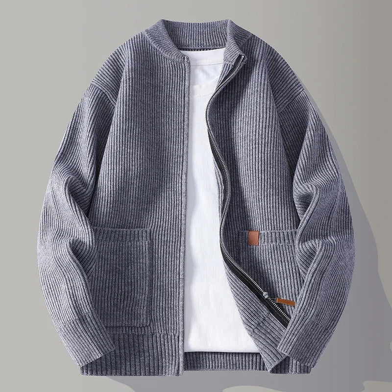 Classic men's ribbed zip-front jacket with a comfortable fit, great for everyday outerwear. Essential fall/winter wear.