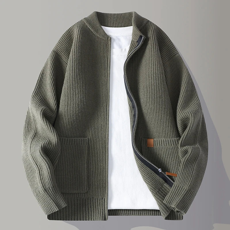 Warm men's ribbed everyday jacket with a full zip front, essential layering for fall & winter style. Comfortable fit.