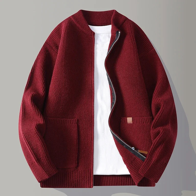 Stylish men's ribbed jacket with full zip-front, offering a comfortable, casual fit for daily wear. Men's apparel.