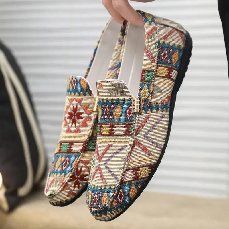 Men's Rio casual slip-on shoes with unique Aztec design for comfortable summer style.